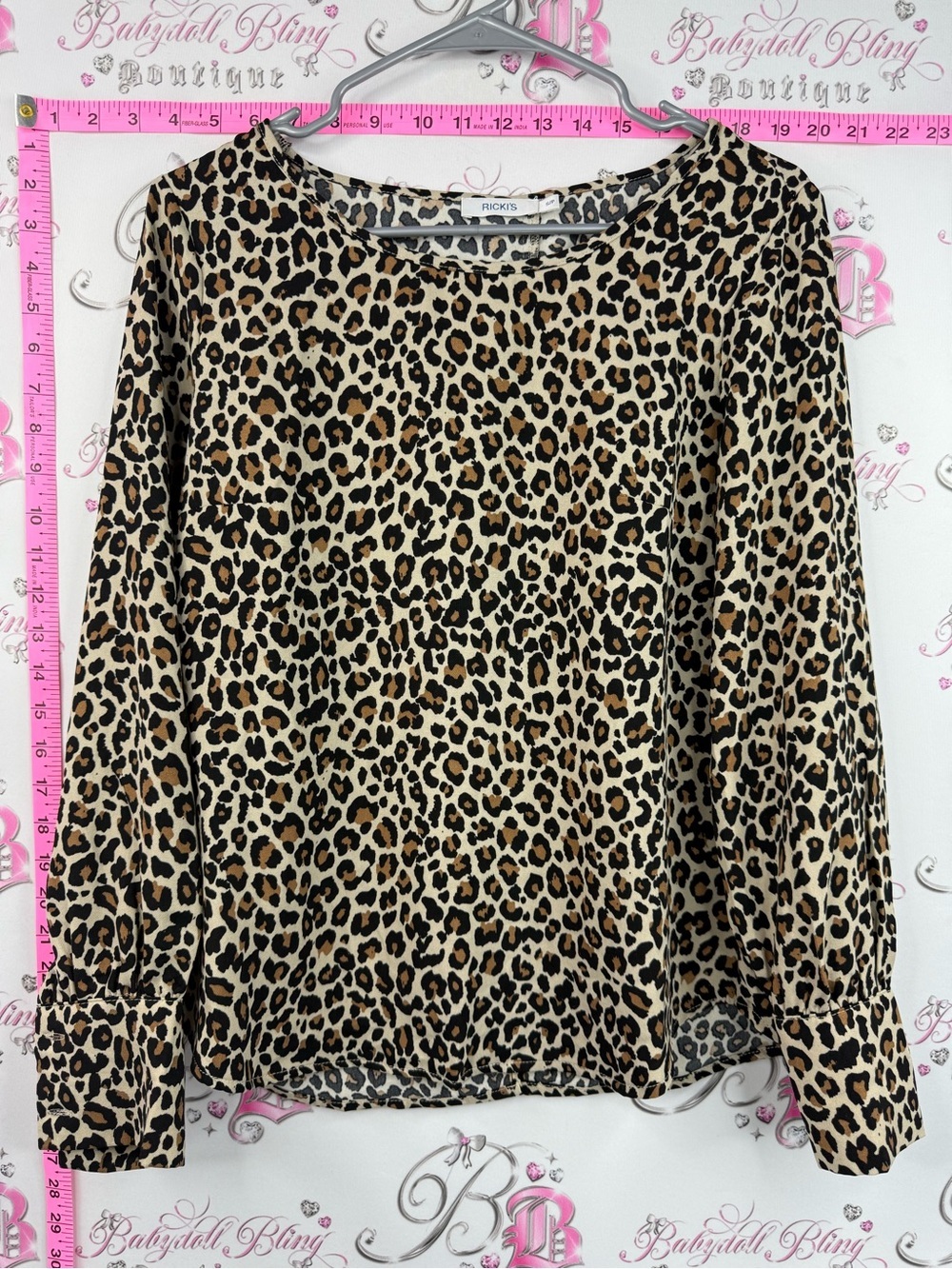 Ricki's shirt cheetah animal print Beige and Black Leopard Print Long Sleeve Top